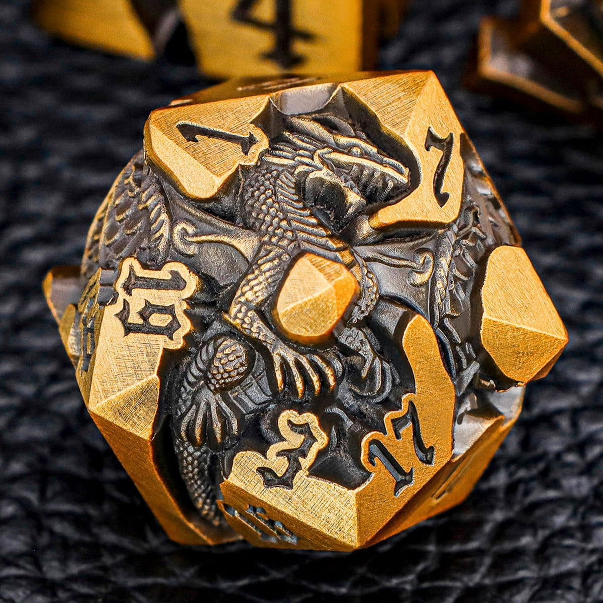 Juego de dados DND de dragones 3D con caja de regalo, dados D y D de metal para uso con juego de rol D&D, juego de dados poliédricos de mazmorras D20 D12 D10 D8 D6 D4 (oro antiguo)