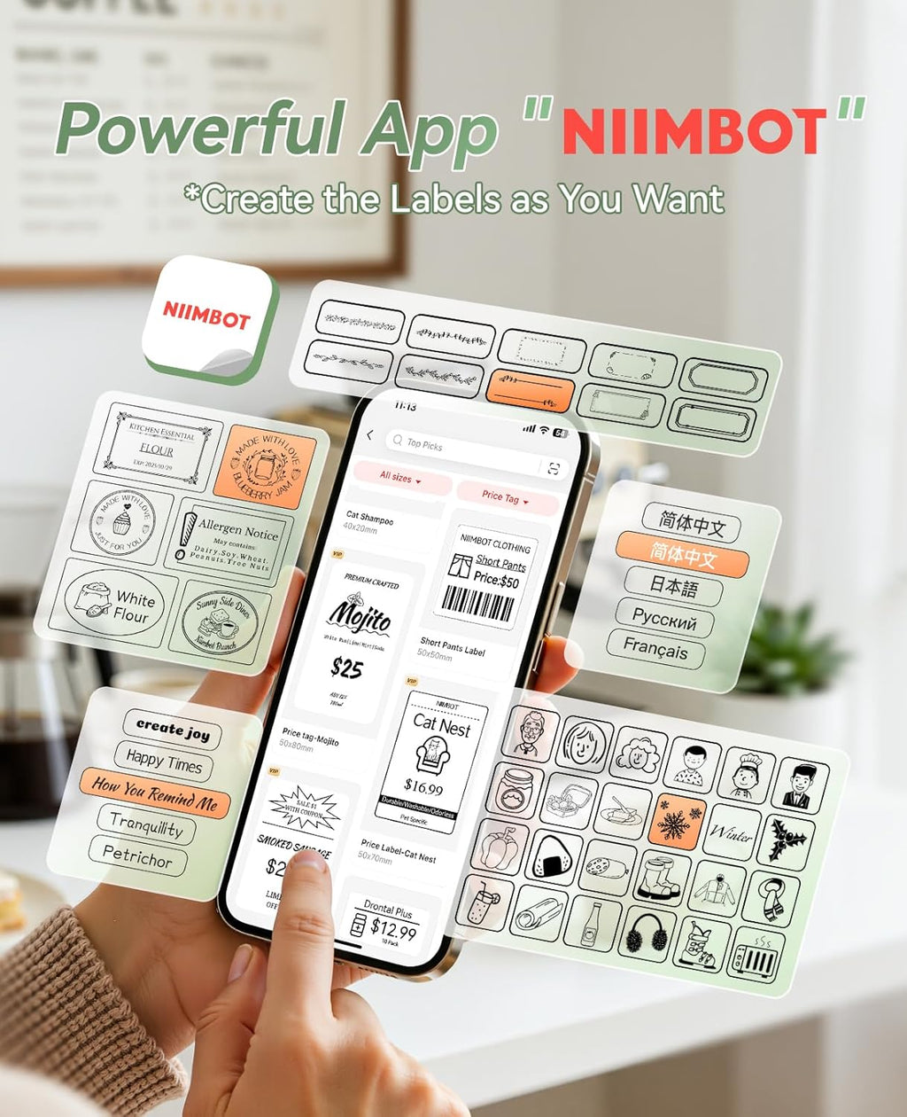 NIIMBOT Máquina etiquetadora B2 con cinta para oficina en casa, verde y