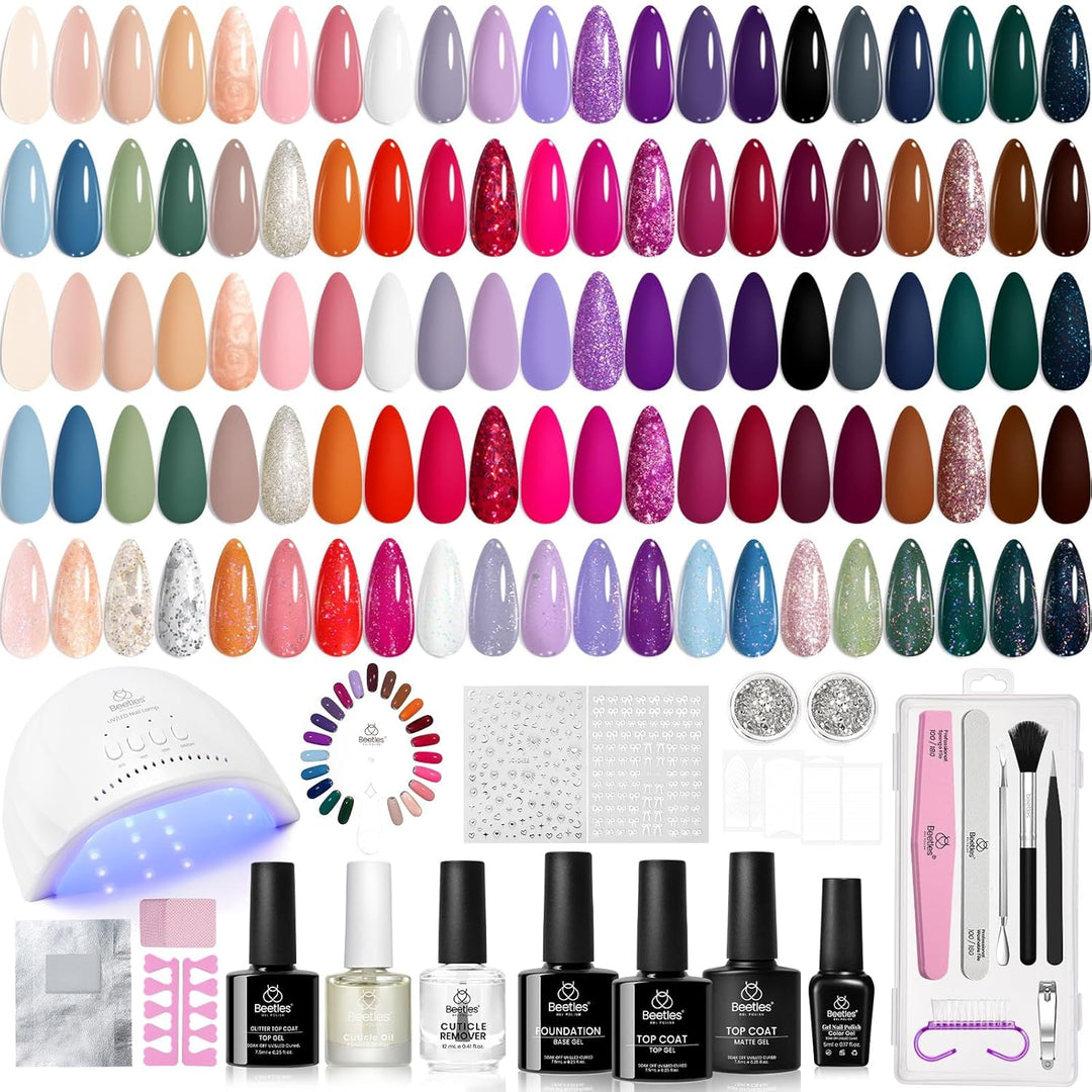 Beetles - Kit de esmalte de uñas de gel con luz UV, 75 piezas de es...