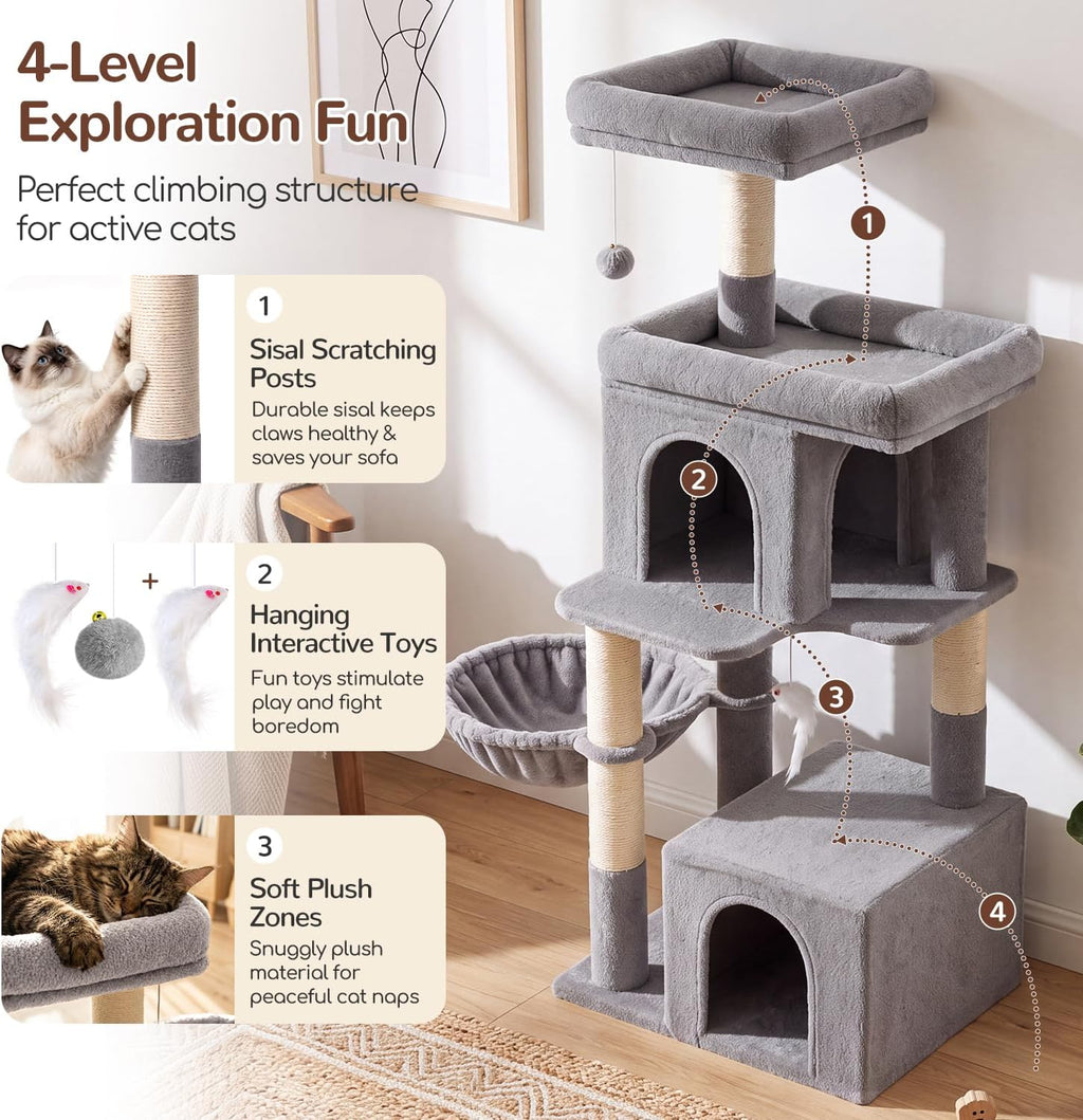 Globlazer Cat Tree Tower 2 Condo Kitten Scratching Post, F54, gris claro