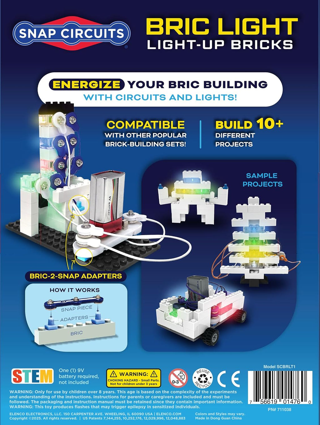 Snap Circuits BRIC Light, Ladrillos de Construcción y Kit de Circuitos Eléctricos para Niños, Juguete Educativo STEM para Niños de 8 años en Adelante, Ladrillos que se Iluminan, Incluye 10