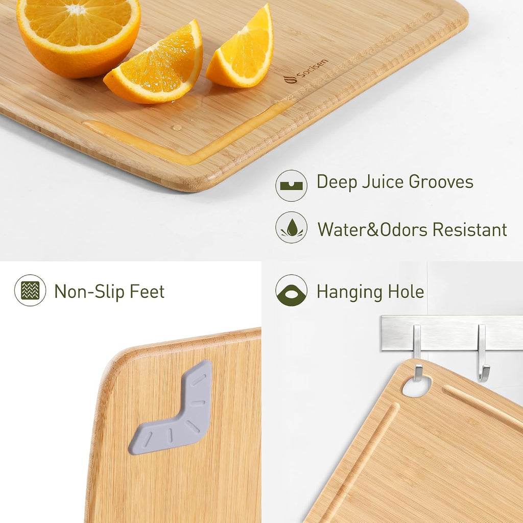 Tabla de cortar de bambú ligera y duradera con pies antideslizantes, tablas de cortar de madera extra grandes para cocina con ranura para jugo, tabla de madera para embutidos y cortar para frutas