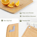 Tabla de cortar de bambú ligera y duradera con pies antideslizantes, tablas de cortar de madera extra grandes para cocina con ranura para jugo, tabla de madera para embutidos y cortar para frutas