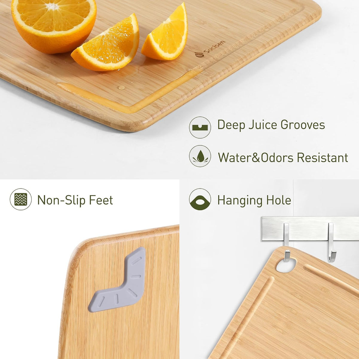 Tabla de cortar de bambú ligera y duradera con pies antideslizantes, tablas de cortar de madera extra grandes para cocina con ranura para jugo, tabla de madera para embutidos y cortar para frutas
