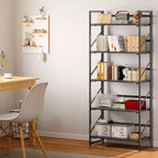 JSB Estantería Plegable Sin Montaje, Estante de Libros de Metal Industrial de 5 Niveles para Almacenamiento, Estantería Plegable de Madera Vintage para Sala de Estar, Dormitorio, Estantes de
