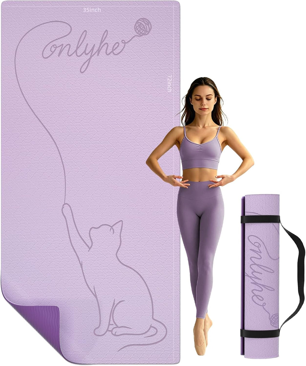 Tapete de yoga extra grande de 0.394 in de grosor, ancho y largo, antideslizante, resistente a desgarros, para entrenamientos en interiores, hogar, pilates y gimnasio, adecuado para hombres y mujeres