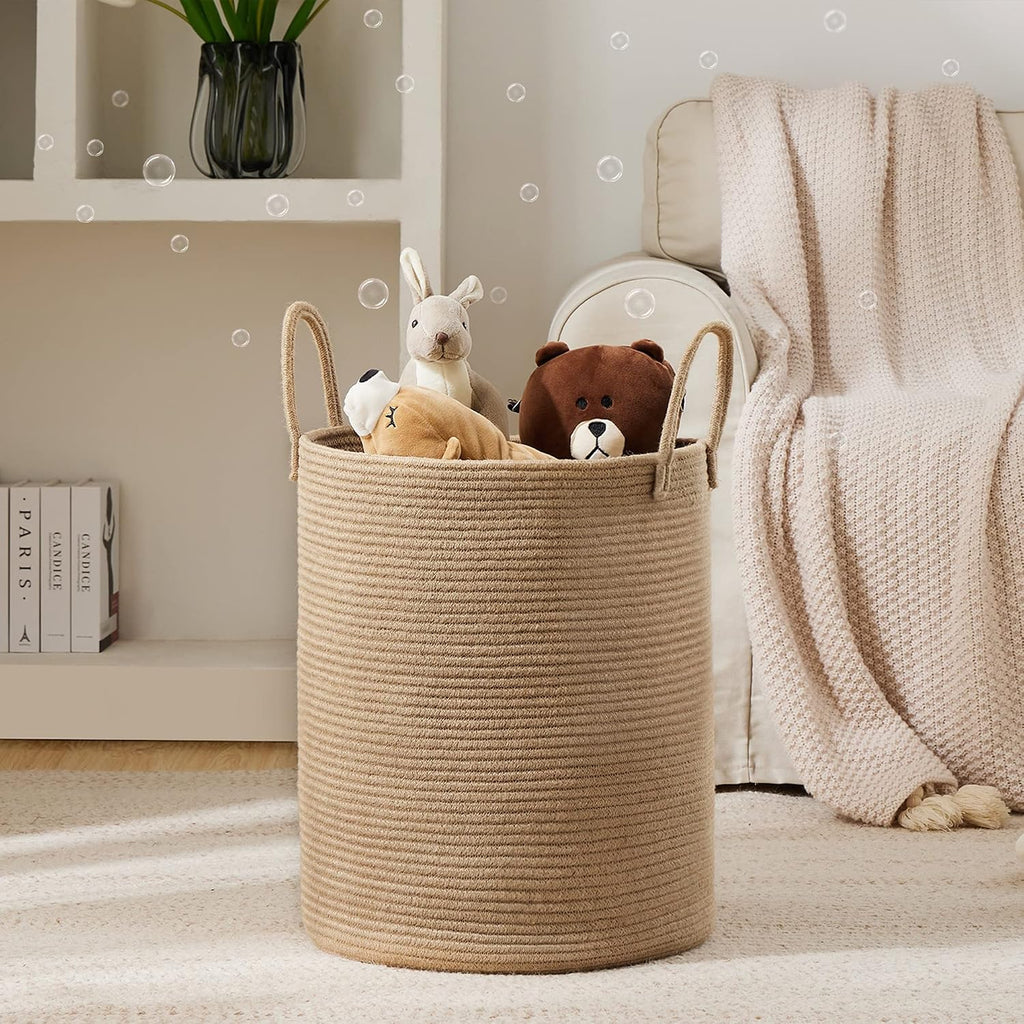 Cesta Canasta de Lavandería de Cuerda de Yute por YOUDENOVA, Cesta de Lavandería Alta de 58L, Canasta de Cuarto de Bebé para Almacenamiento de Mantas para Dormitorio-Grande-Yute