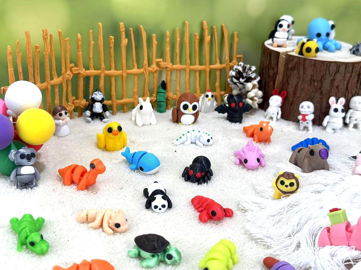 60 piezas de animales impresos al azar en 3D figuras