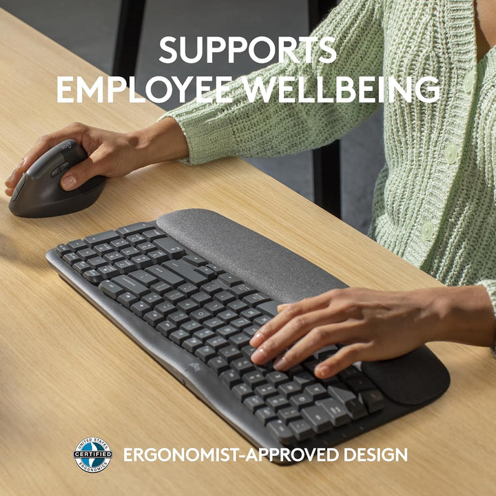 Logitech Wave Keys para negocios, teclado ergonómico inalámbrico co...