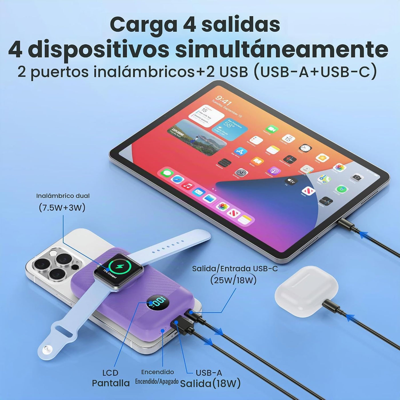 Cargador portátil magnético para iPhone y Apple Watch, 10800 mAh, 2...