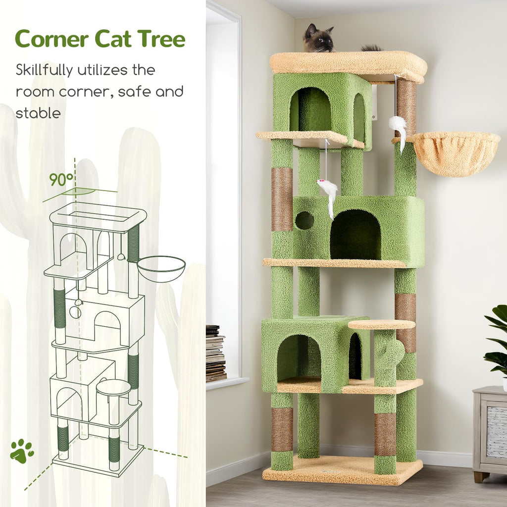 Globlazer Árbol de Gato de Cactus en Esquina de 66 Pulgadas, Torre de Escalada de Cactus de Varios Niveles, Condos para Gatitos, Torre de Rascado para Gatos de Interior para Múltiples Gatos con