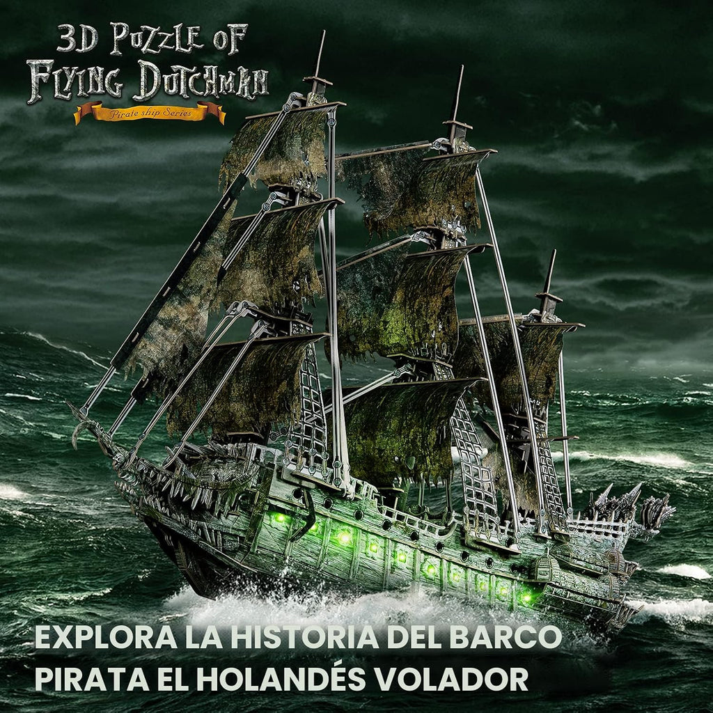 CubicFun Flying Dutchman - Rompecabezas de barco pirata 3D con LED verdes
