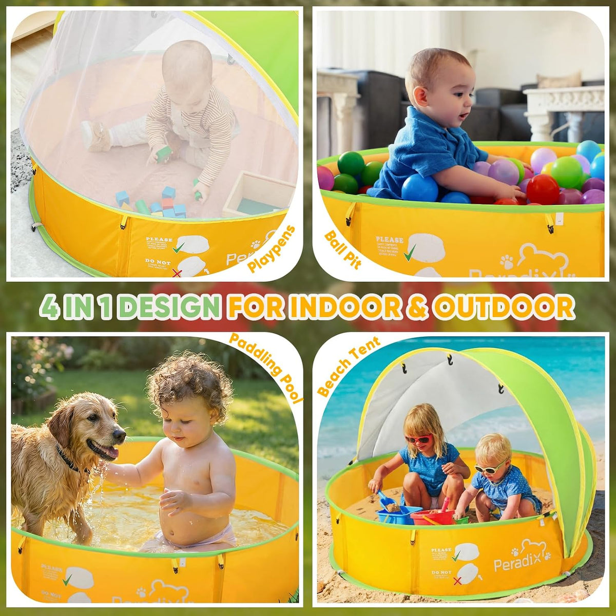 Peradix - Piscina infantil para niños y mascotas, tienda de campaña para