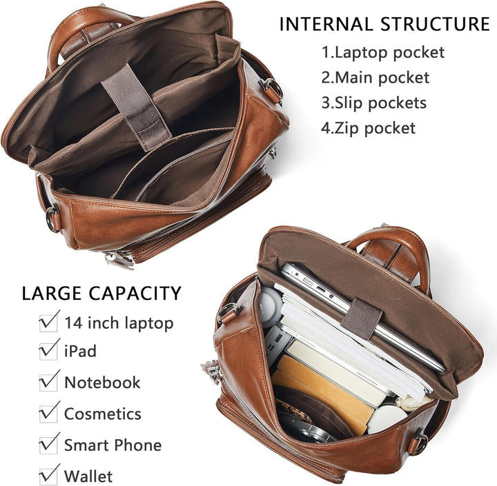 Mochila Shrrie de cuero vegano para computadora portátil de 14 pulg...