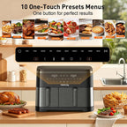 Freidora de aire grande de 12 cuartos con cesta doble (4 QT+8 QT), pantalla táctil digital 13 en 1 con 50 revestimientos de papel, sincronización y funciones duales, horneado, asado