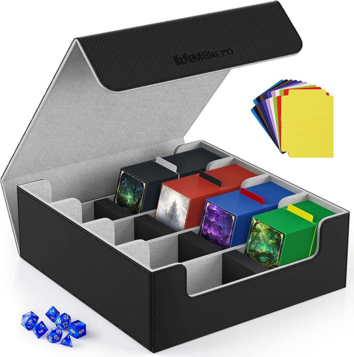 Mlikero Caja de almacenamiento de tarjetas coleccionables, almacenamiento de tarjetas a granel para más de 2400 tarjetas con funda, organizador de tarjetas de cierre magnético de piel sintética con 10