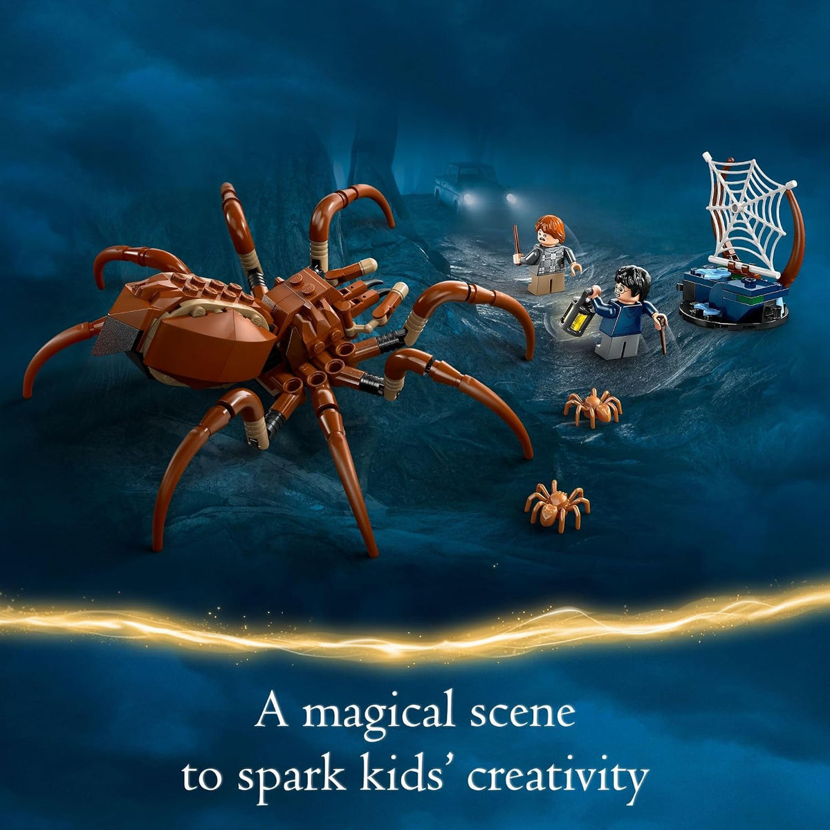 LEGO Harry Potter Aragog en el Bosque Prohibido, juego de araña de juguete para niños, juguete coleccionable de Harry Potter con criatura mágica y 2 minifiguras, juguete de Harry Potter para niños y
