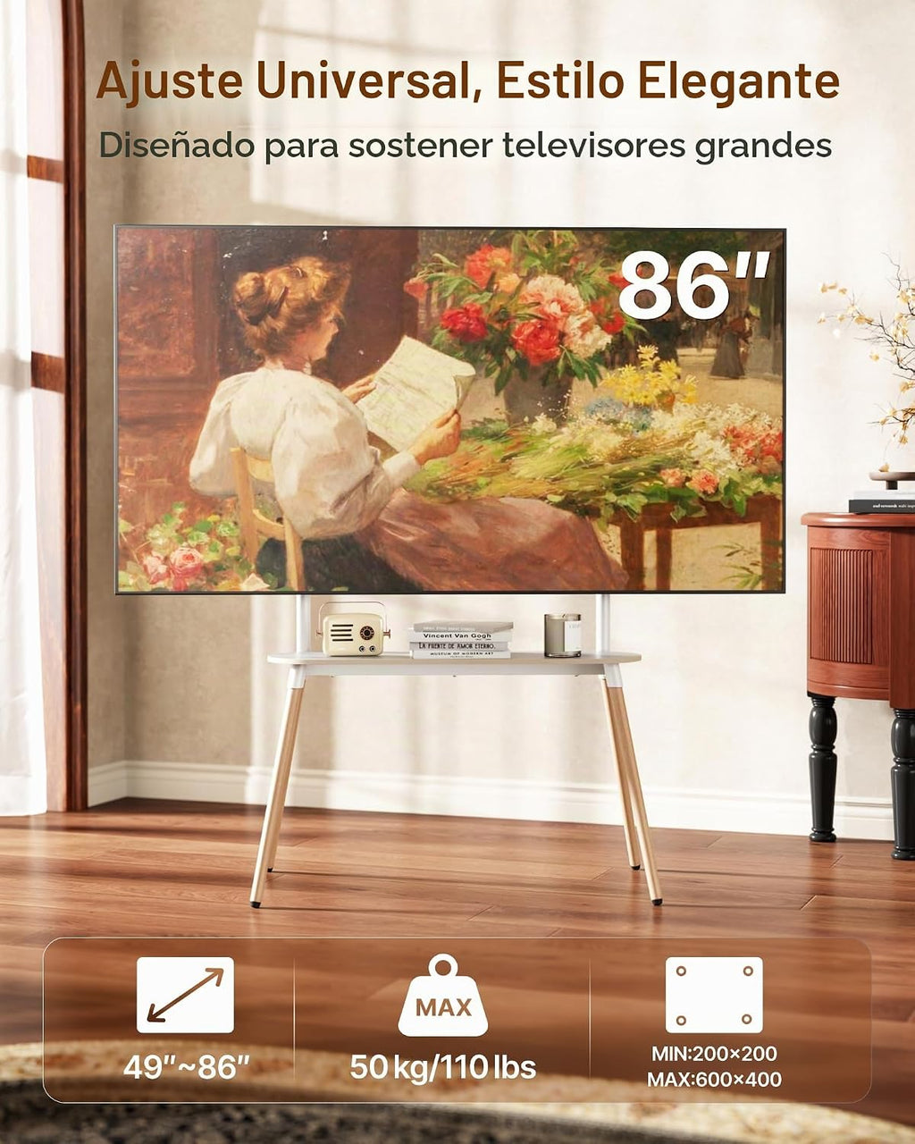 Soporte de TV con caballete de 4 patas para televisores de 49 a 86