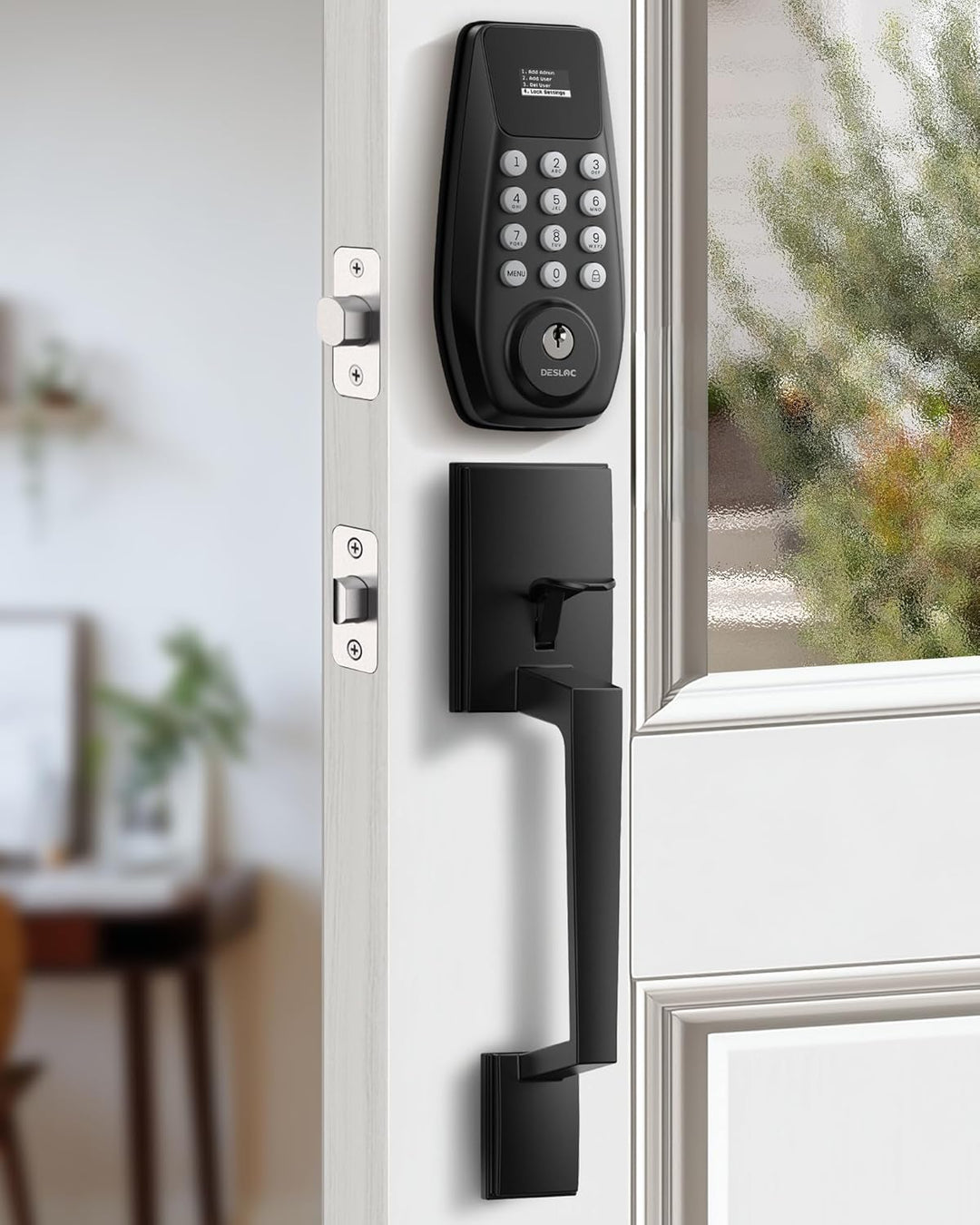 DESLOC C100 - Cerradura de puerta de entrada sin llave con asa, cer...