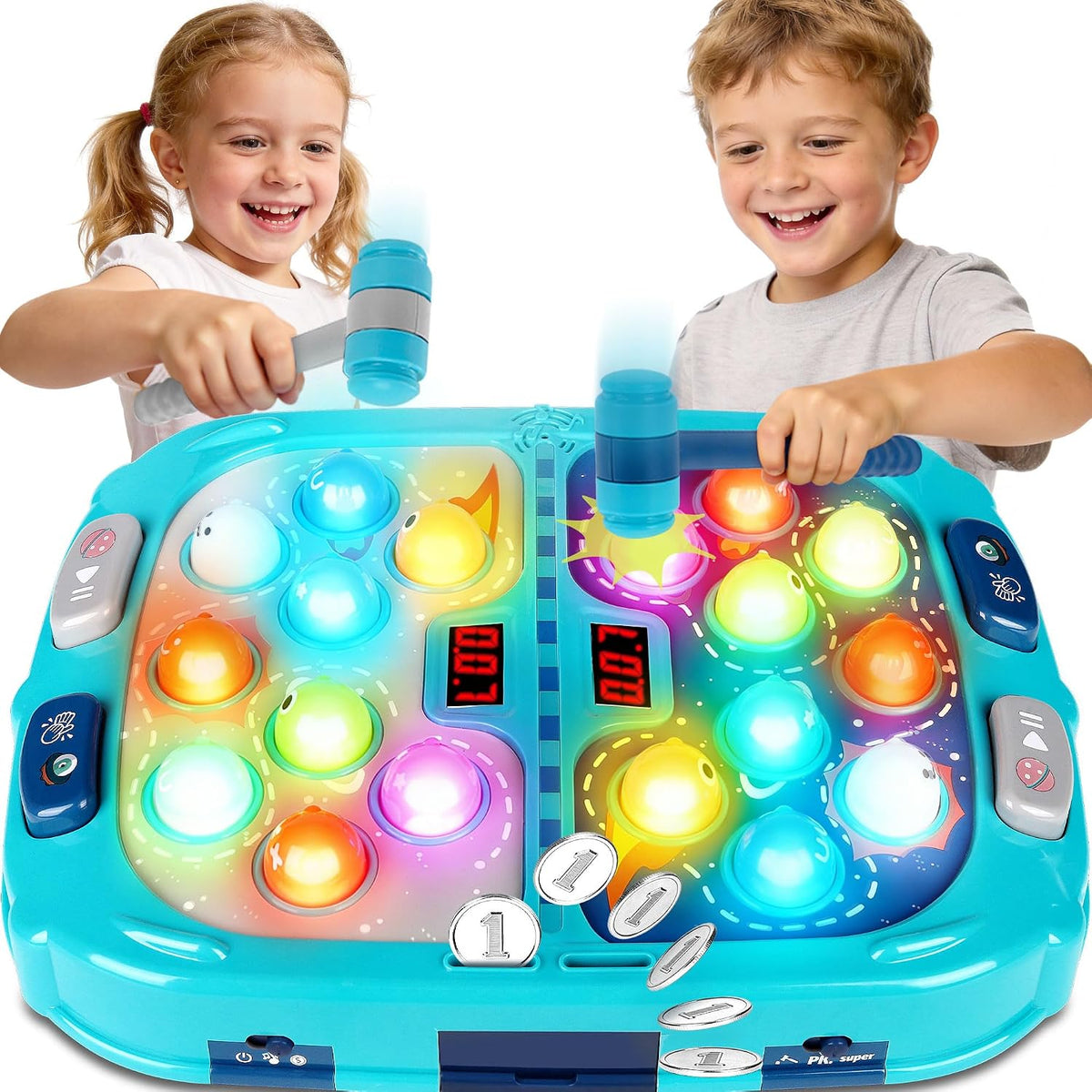 Whack A Topo, juego interactivo de Pound a Topo, juguetes para niños de más de 4 años, juego de topo para niños pequeños, juguetes educativos interactivos con música, luz, modo PK, 2 martillos