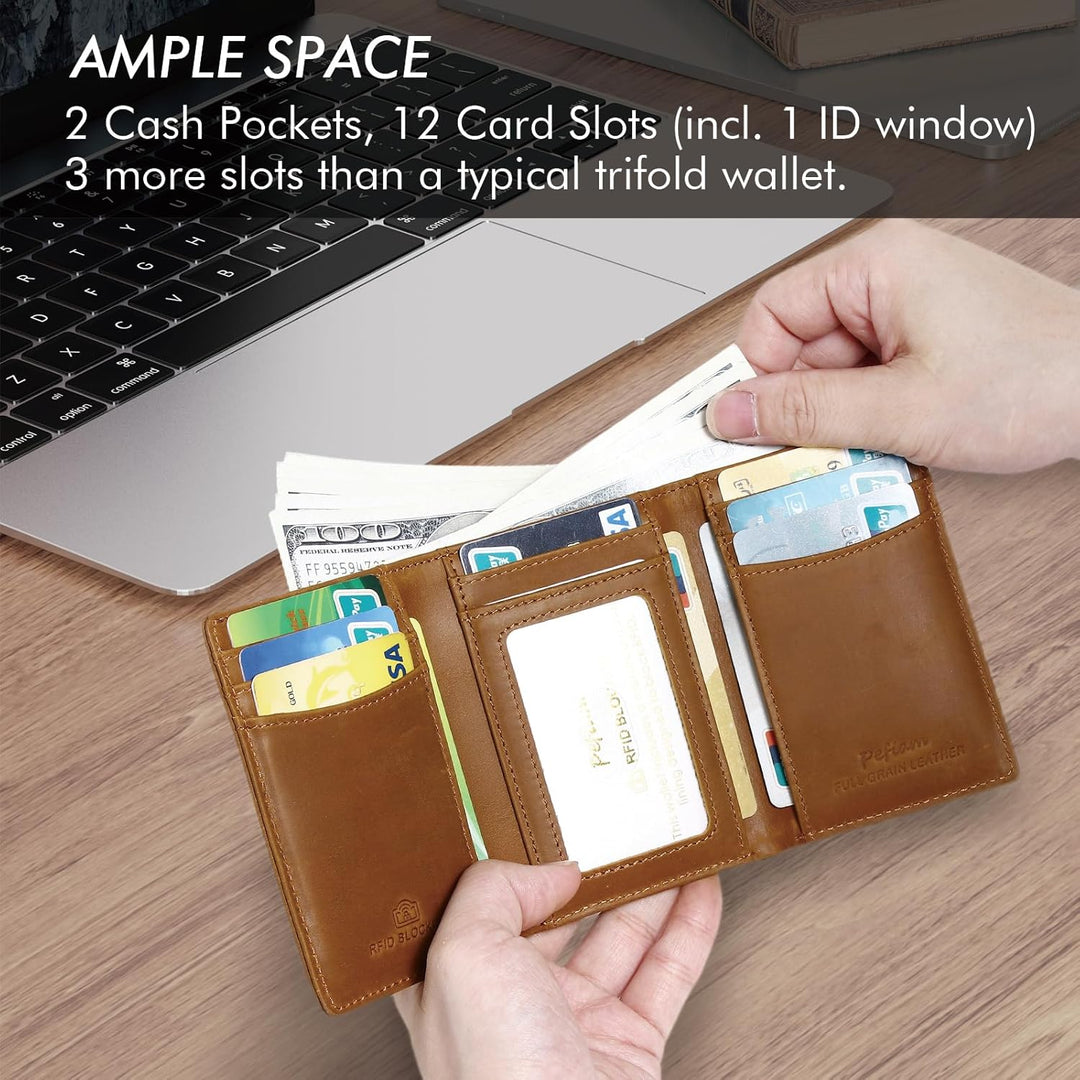 Pefiam Billetera de cuero triple para hombre con bloqueo RFID, cart...