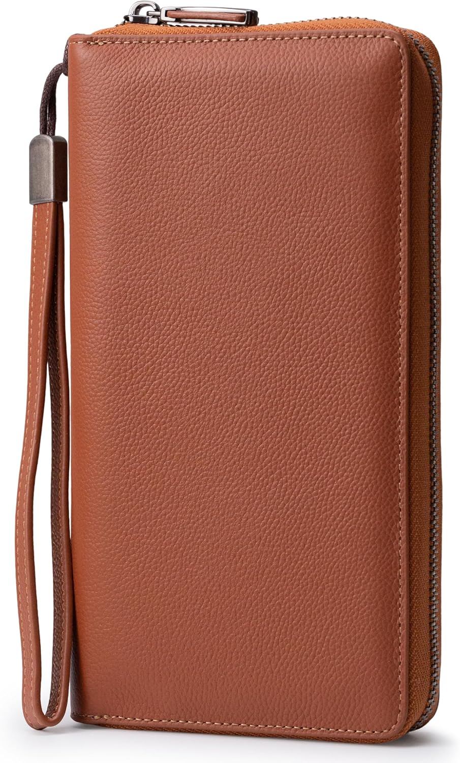 Bveyzi Cartera de piel con bloqueo RFID para mujer, con cremallera alrededor del teléfono, embrague de gran capacidad, bolso de viaje para mujer
