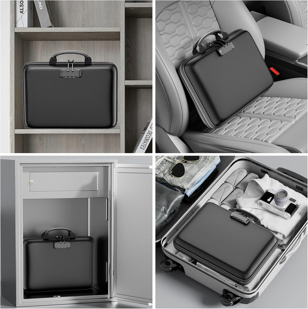 DocSafe Organizador de Archivos Ignífugo con Cerradura, Carcasa Rígida, Caja de Documentos Ignífuga con Carpeta de Archivos de Acordeón de 13 Bolsillos, Portátil para Oficina en Casa, Almacenamiento