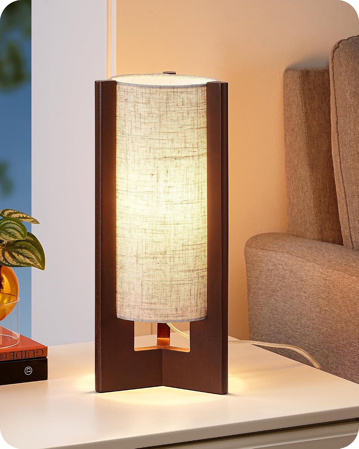 Lámpara EDISHINE Lámpara de mesa de madera, lámpara de noche pequeña de 13.5