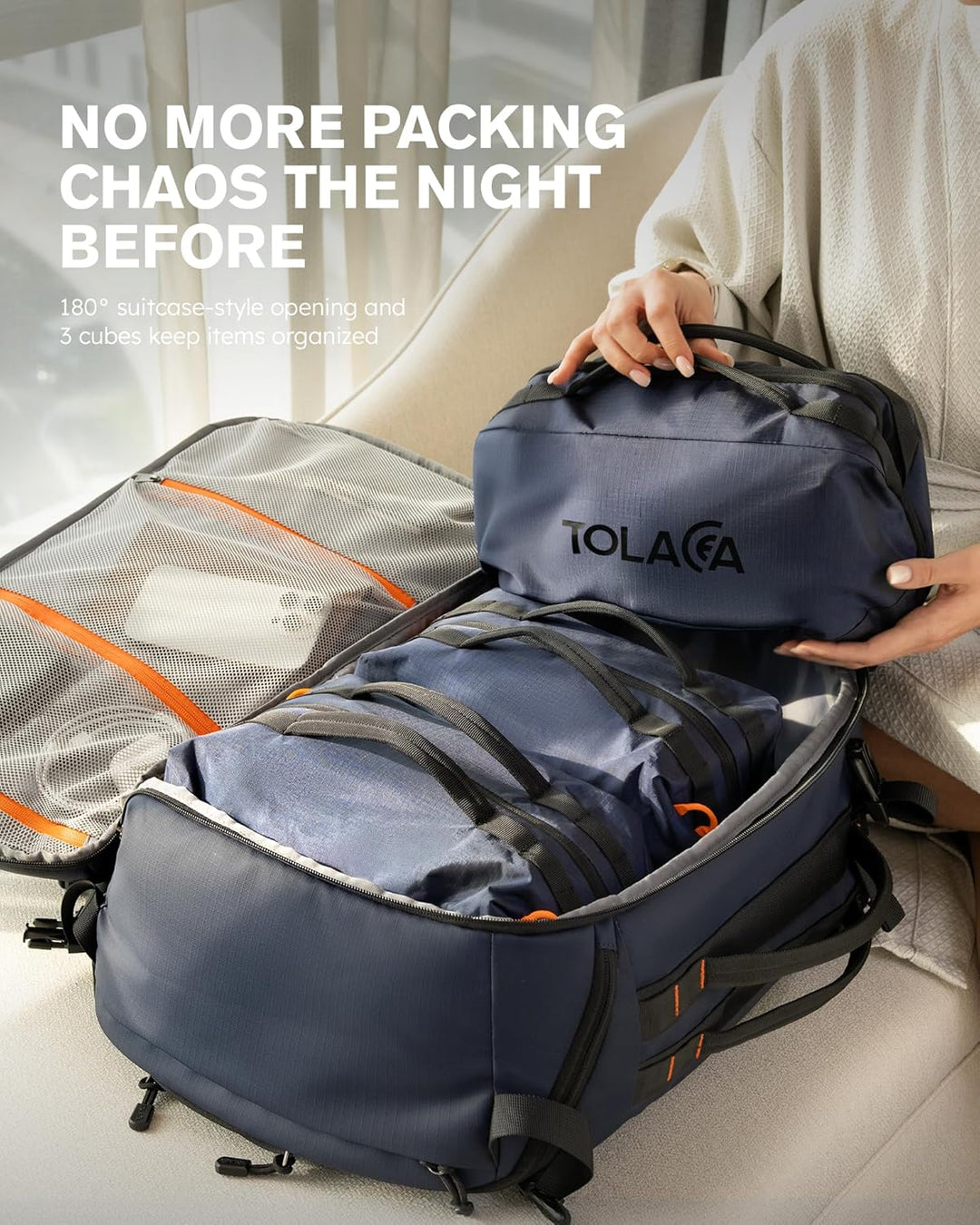 Tolaccea - Mochila de viaje de 40 l, unisex, con 3 cubos de embalaj...