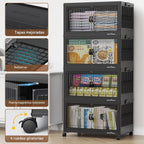 BROVIEW 600Qt Contenedores de Almacenamiento Apilables con 5 Tapas, Organizador Extra Grande para Armario Cajones Plegables con Ruedas, Contenedores de Plástico Plegables para Cocina y Hogar, Paquete de 5 Negro