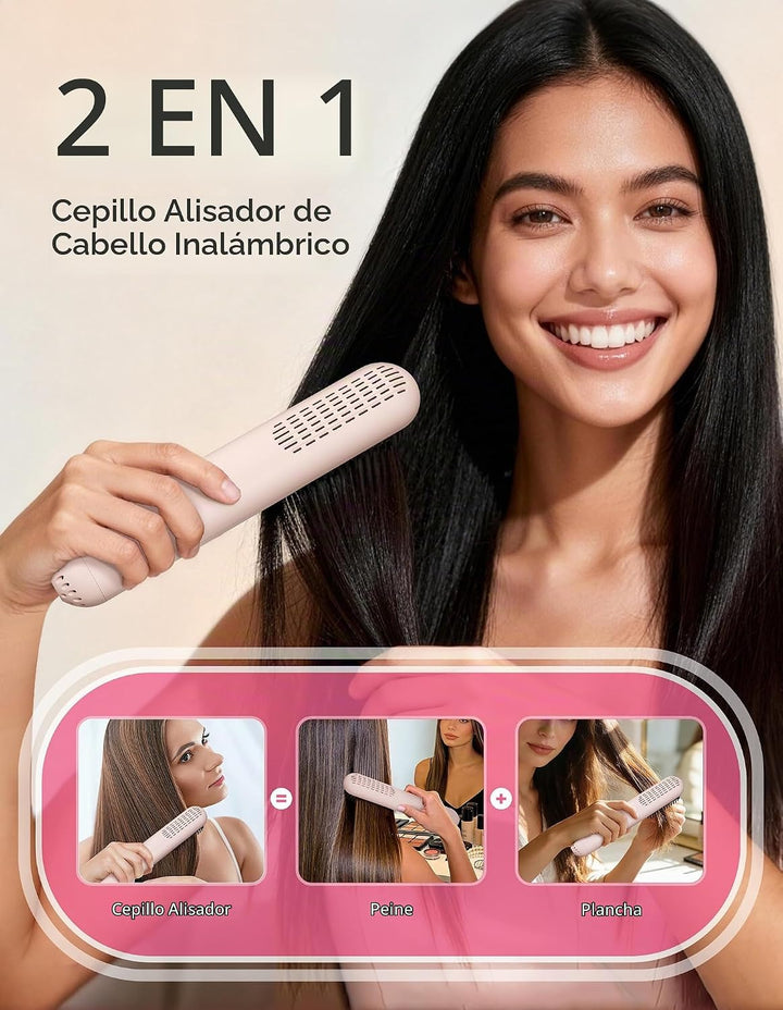ZM ZHEMEI Cepillo alisador de pelo inalámbrico, alisador de pelo po...