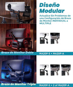 ULTRARM Brazo de monitor de servicio pesado para monitores ultraanchos de hasta 57" y 44 libras, soporte de escritorio individual, altura ajustable neumática, brazos de extensión modulares - VESA