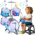 Juego de batería para niños de 1 a 3 años, batería de jazz para niños de 3 a 5 años, juguetes de instrumentos musicales con luz de estrellas para niños y niñas de 2-5, 4, 6, 5-7 (todo de plástico)