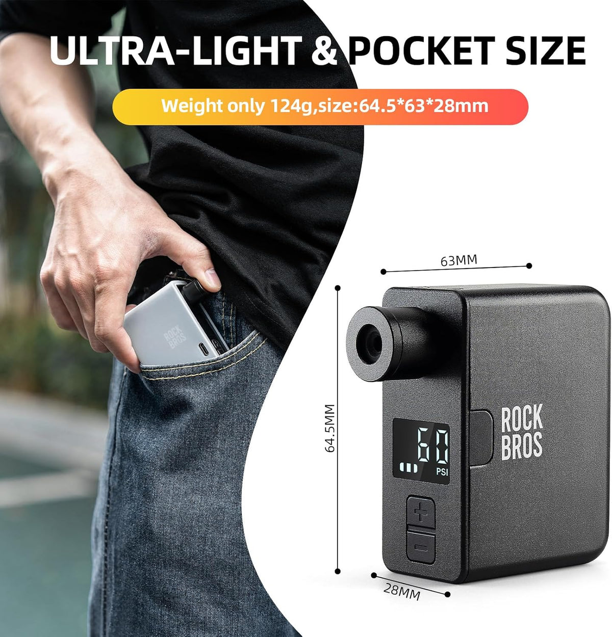 ROCKBROS Mini bomba eléctrica de bicicleta con pantalla LED, máx. 1...