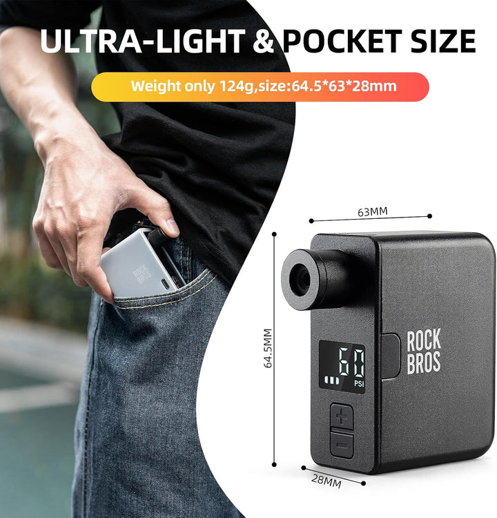 ROCKBROS Mini bomba eléctrica de bicicleta con pantalla LED, máx. 1...
