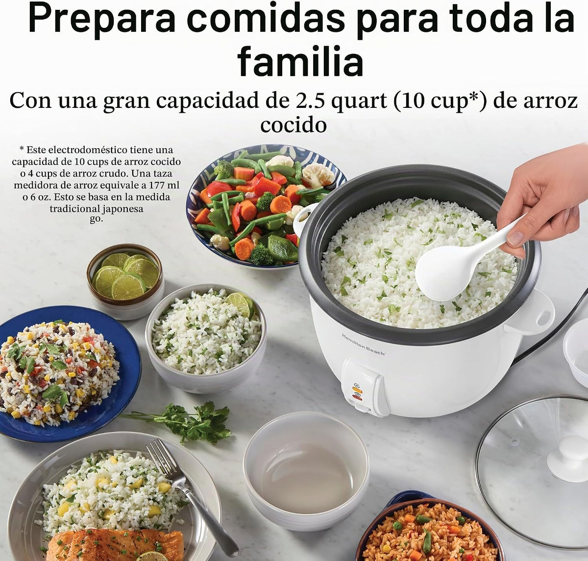 Hamilton Beach Olla arrocera y vaporera de alimentos, 10 tazas cocidas, 5