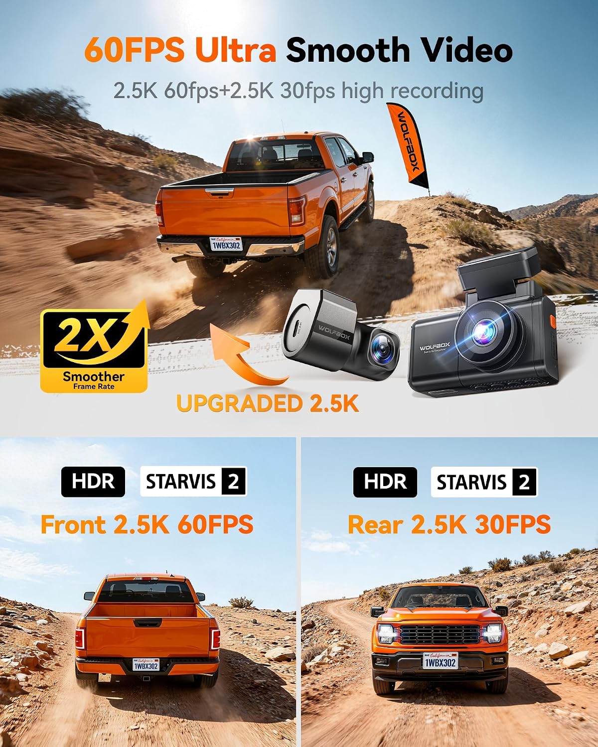 WOLFBOX X3 PRO Cámara de Salpicadero Delantera y Trasera, Dual STARVIS 2 IMX675, EIS