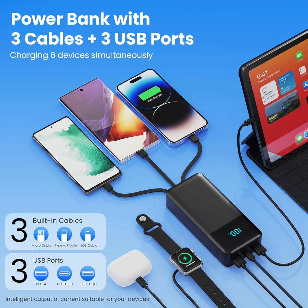 Cargador Portátil 50800mAh Banco de Energía con 3 Cables Incorporad...