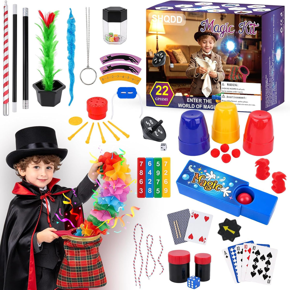 Kit de magia, trucos de magia para niños, incluye varita mágica y disfraz