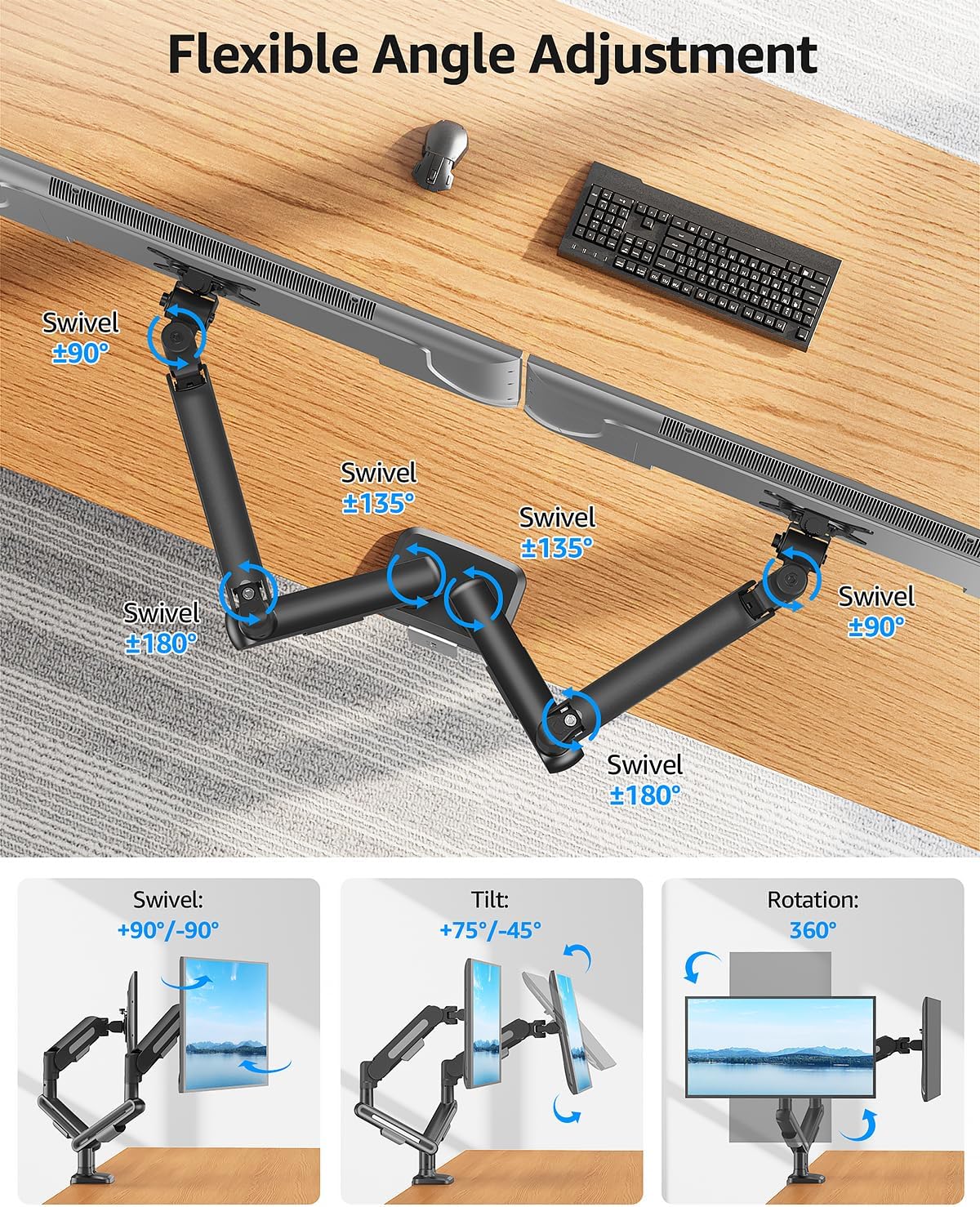 Soporte de monitor dual MOUNTUP, brazo de monitores de alta resistencia