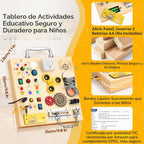 Montessori - Tablero de actividades sensoriales y luces LED para niños pequeños, tablero de madera con cajas de música y cerraduras y 17 luces LED, juguete educativo de viaje, regalo de cumpleaños