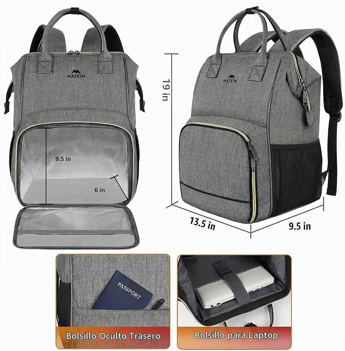 MATEIN Mochila de almuerzo aislada para mujer, mochila para laptop...