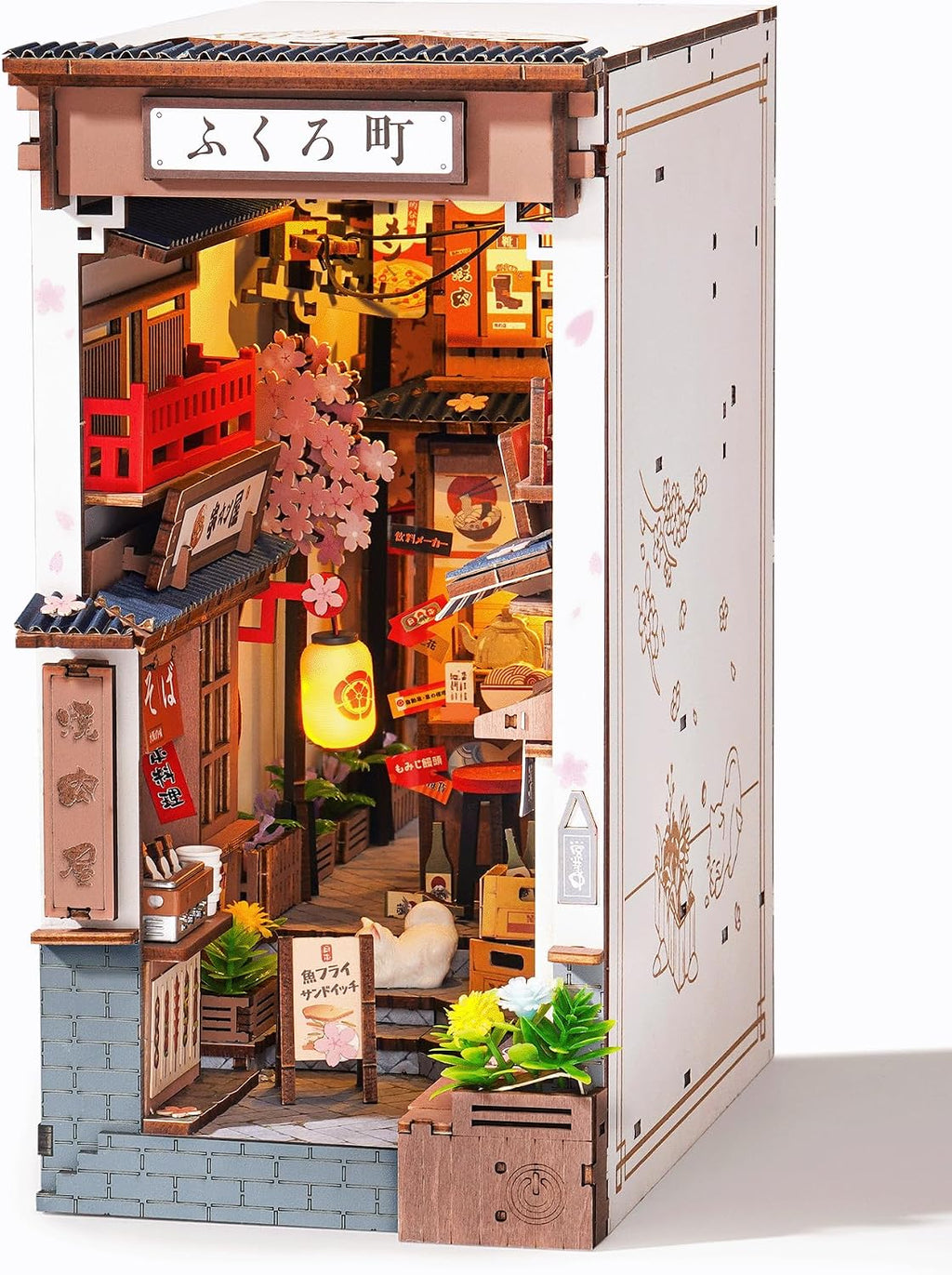 Rolife Kit de Rincón de Libros Sakura Wine Alley, Rompecabezas de Madera 3D Booknook para Decoración de Estantería, Tema Sakura de Inspiración Japonesa Kit Creativo de Casa de Muñecas en Miniatura DIY