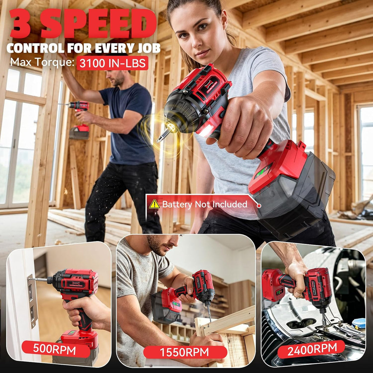 Kit combinado de taladro inalámbrico y destornillador de impacto compatible con Milwaukee 18V
