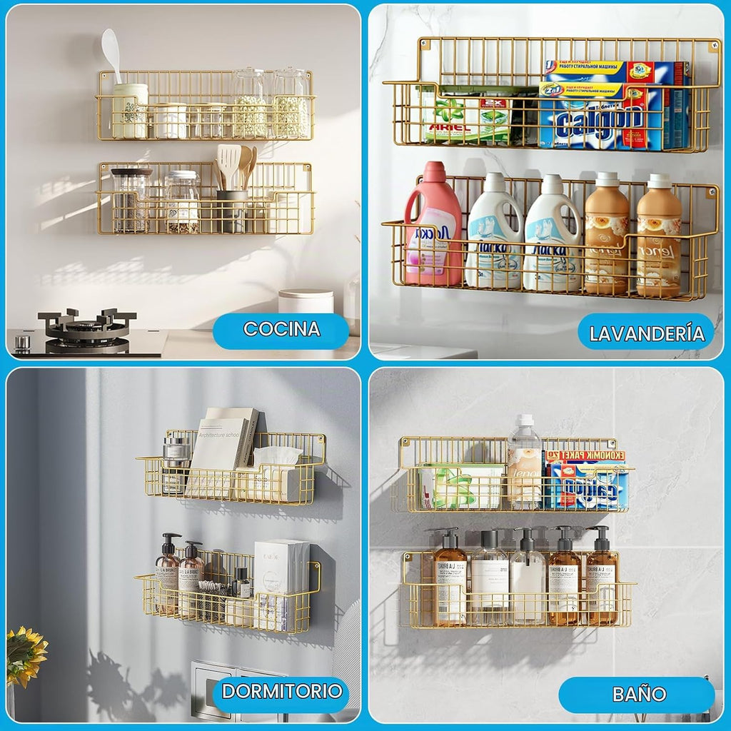 Estante para especias, paquete de 4 organizadores de condimentos montado en la pared para organización de almacenamiento de cocina, estante de metal para especias para gabinete, despensa