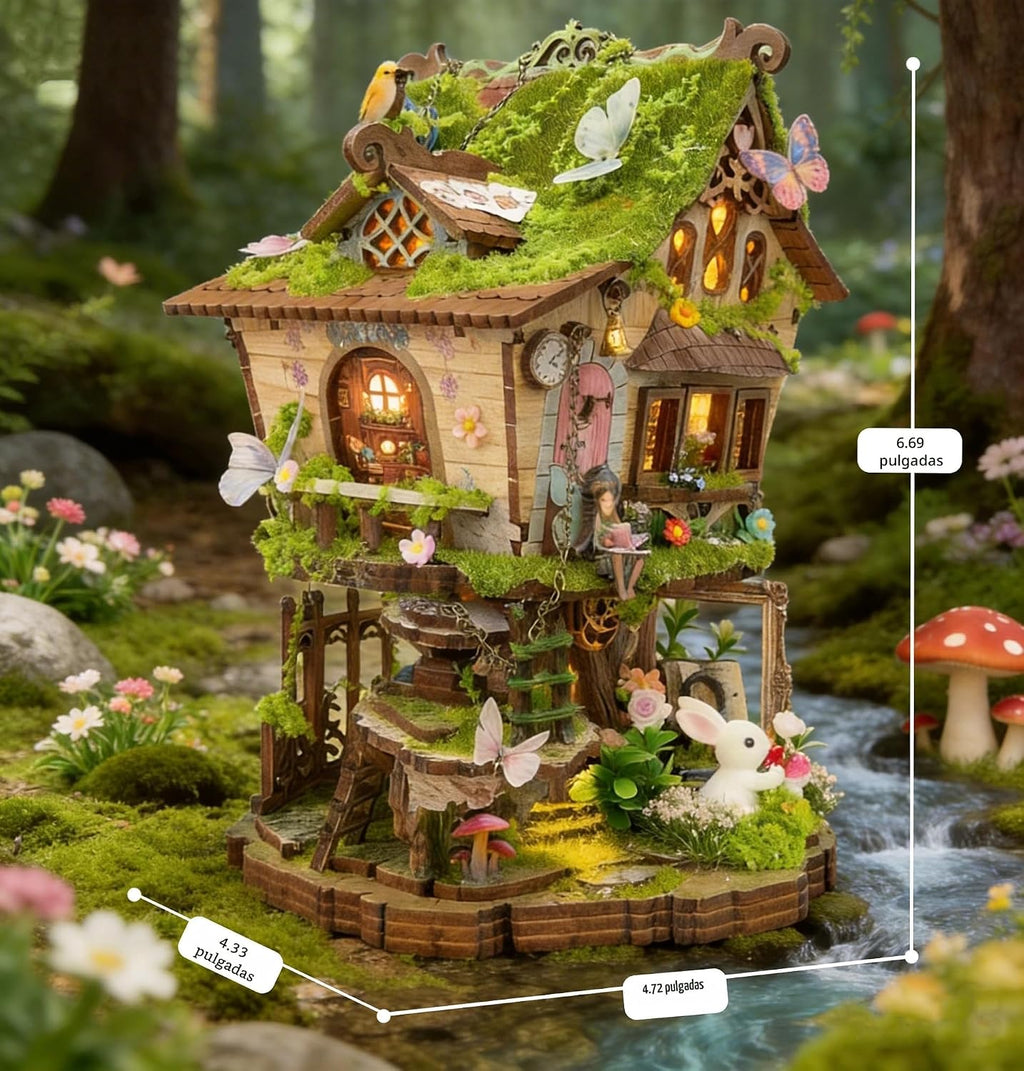 Kit de casa en miniatura, rompecabezas de madera 3D para adultos, rincón de libro, casa de árbol