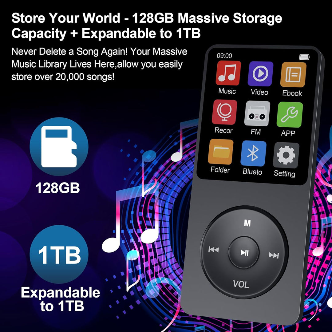 Ninsiden - Reproductor MP3 de 128 GB con Bluetooth 5.3, reproducció...