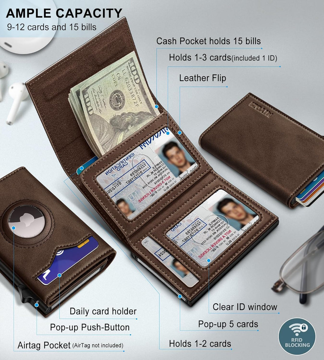 Cartera miyozi Airtag para hombre, con bolsillo para billetes, 2 ve...