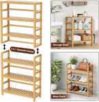 VASMIA Estantería de bambú de 6 niveles, estantería de almacenamiento de bambú, estantería alta con estantes ajustables, estante de almacenamiento multiusos para baño, sala de estar, balcón, cocina, natural