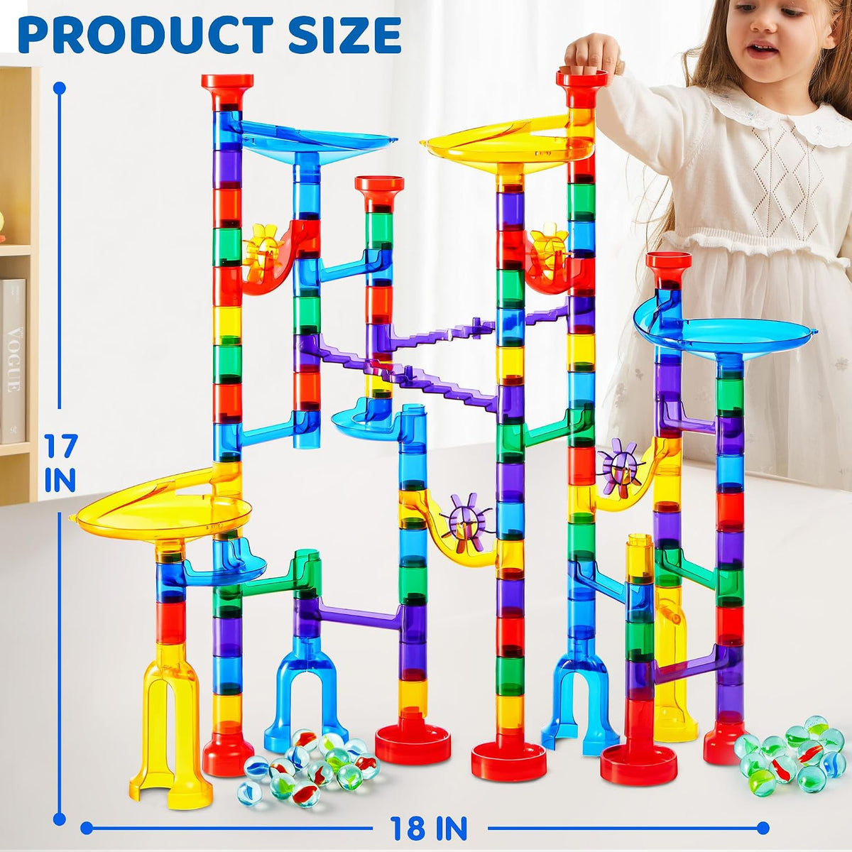 JOYIN 150 piezas de bloques de construcción de bloques de construcción con 5 canicas de vidrio que brillan en la oscuridad, juguete educativo STEM de bloques de construcción, regalos de cumpleaños, rellenos de cesta de Pascua